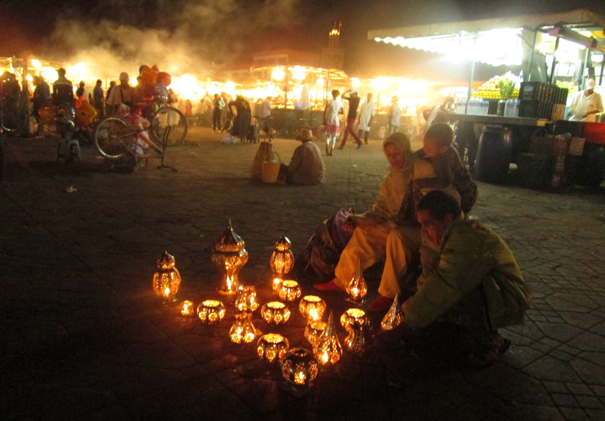 Lanterns for sale at Jemaa El Fna outdoor night market in Marrakesh, Morocco