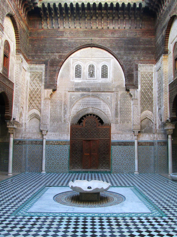 Central courtyard of Medersa el Attarine in Fes Morocco